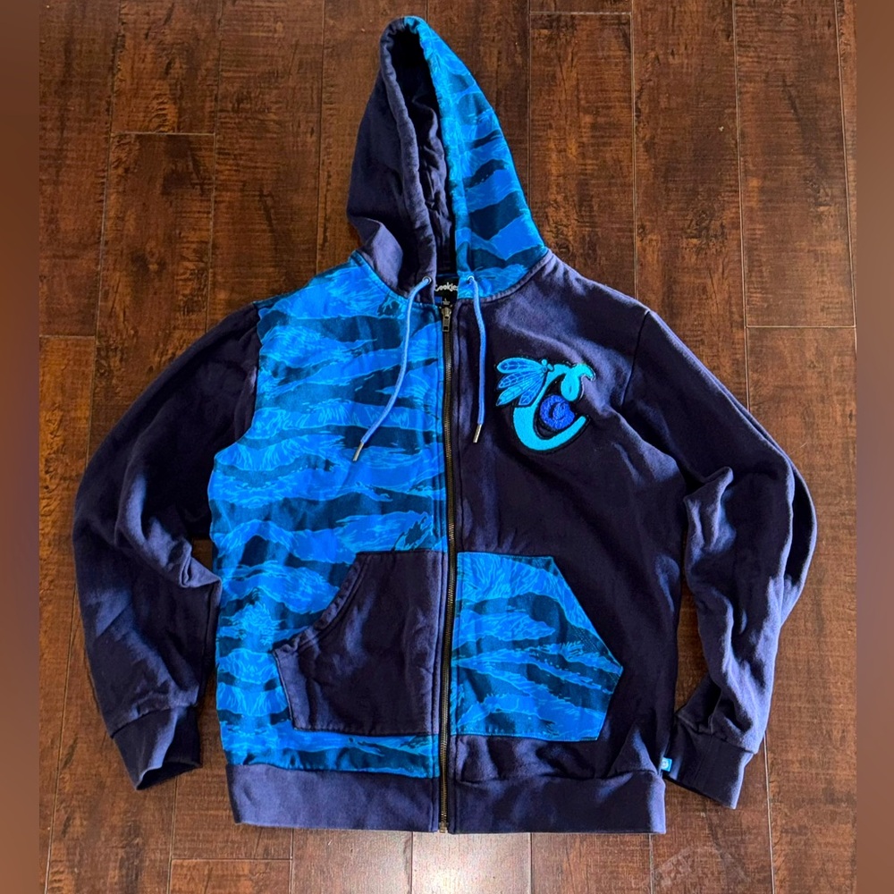 Cookies Full Zip Blue Hoodie Large tiger stripe big logo